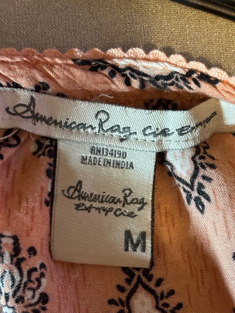Women’s American Rag Boho Peach Tassel Tie Crochet-Trim Peasant Blouse - M - Picture 7 of 8